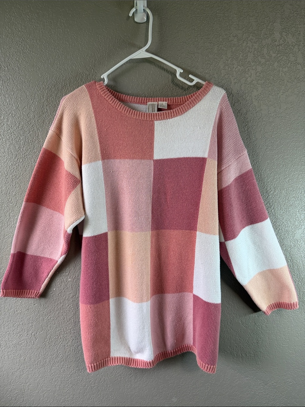 Clifford & Willis Vintage Women’s Colorblock Check Crewneck Sweater - Pink Multi
